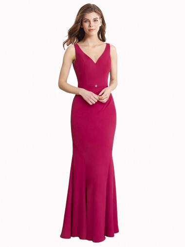 Wholesale V-Neck Mermaid Chiffon Prom Dress with V-Back and Belt