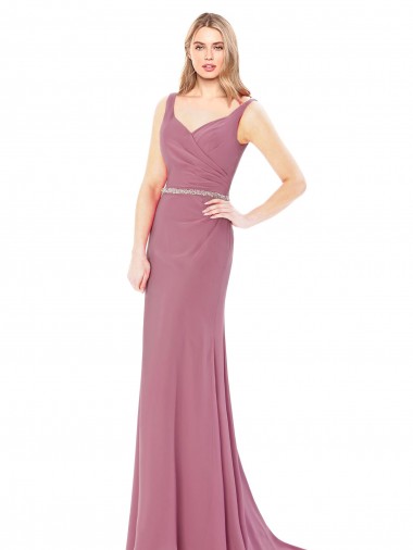 Wholesale Long Slim Chiffon Prom Dress with Beaded Waist