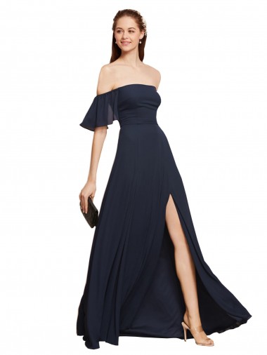 Wholesale Off the Shoulder Floaty Sleeves Chiffon Prom Dress with High Slit