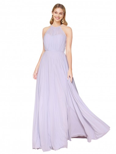 Wholesale High Neck Halter Shirred Chiffon Prom Dress