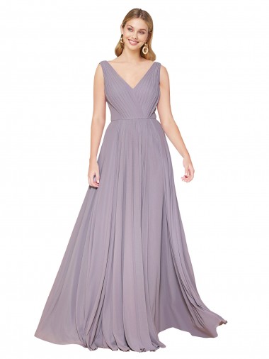 Wholesale Draped Floor Length High Neck V-Back Chiffon Prom Dress with Shirred Bodice
