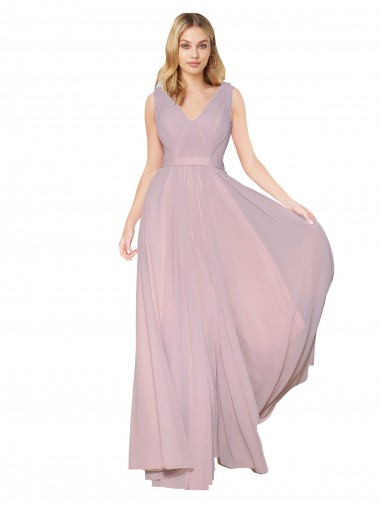 Wholesale Draped V-Neck Long Chiffon Prom Dress with Shirred Bodice