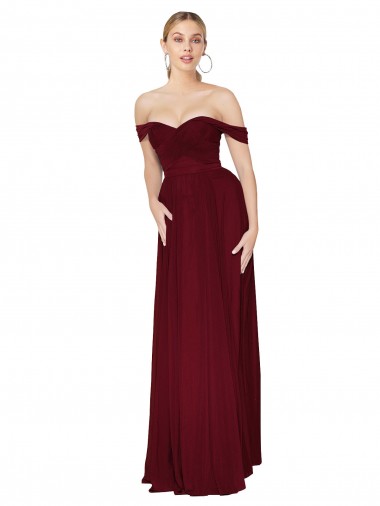Wholesale Shirred Sweetheat Neckline Off the Shoulder Long Chiffon Prom Dress