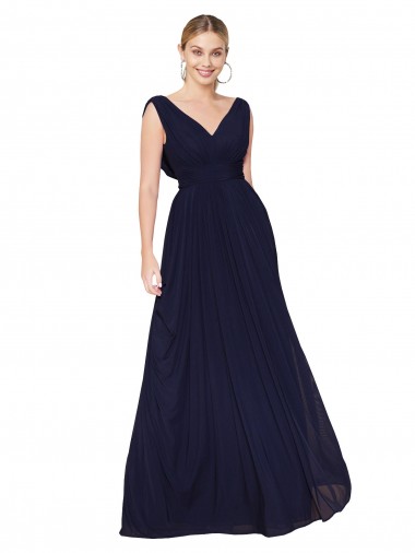 Wholesale Draped Long V-Neck Floor Length Chiffon Prom Dress