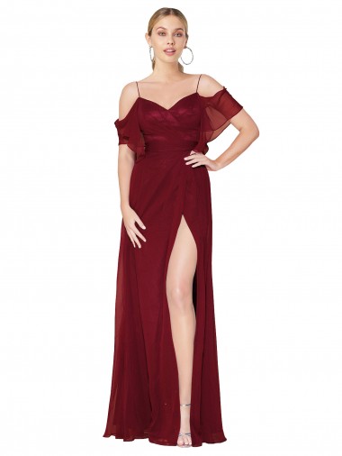 Wholesale Cold Shoulder Long Mermaid Chiffon Prom Dress with Straps