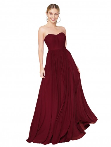 Wholesale Draped Strapless Long A-Line Chiffon Prom Dress