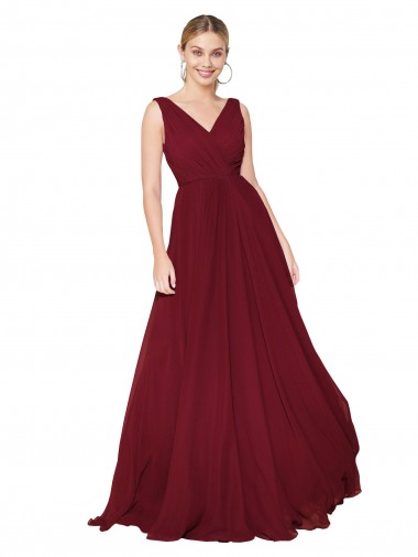 Wholesale Draped A-Line V-Neck Floor Length Chiffon Prom Dress