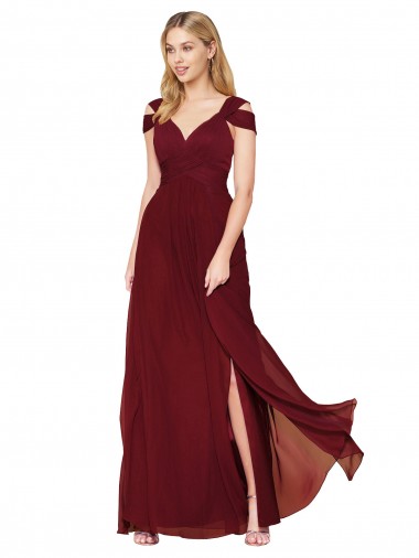 Wholesale Off the Shoulder Long Chiffon Prom Dress with Side Slit