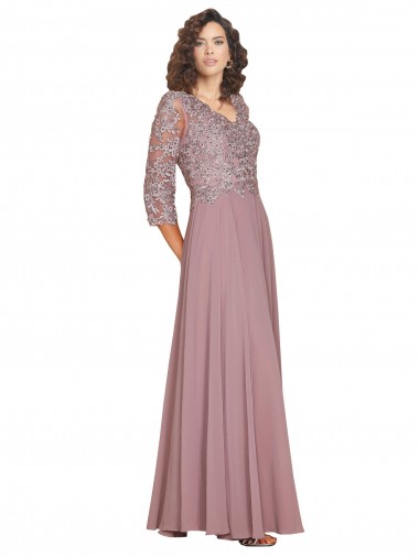 Wholesale Hand-Beaded Bodice V-Neckline Long Sleeves Chiffon Prom Dress