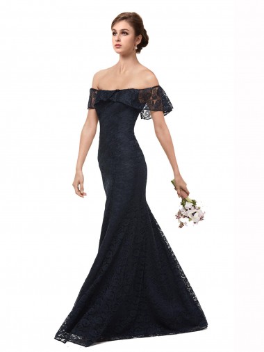 Wholesale Off the Shoulder Long Lace Prom Dress with Flutter Sleeves