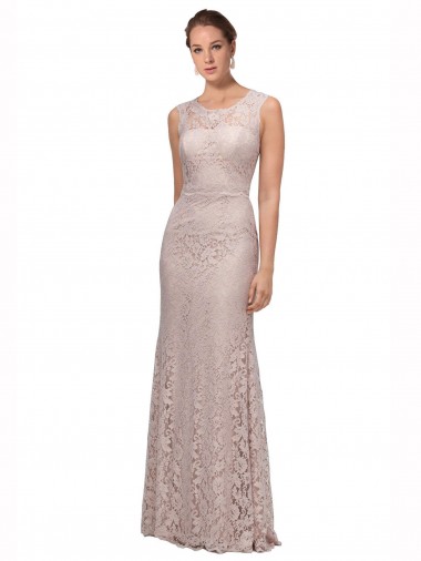Wholesale Long Sleeveless All Lace Prom Dress with Scoop Neckline