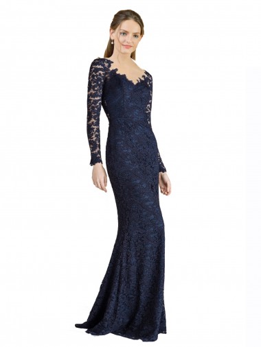 Wholesale Illusion Long Sleeves Lace Prom Dress with Sheer Keyhole Back