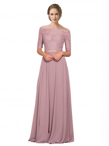 Wholesale Off the Shoulder Lace Crop Top A-Line Chiffon Prom Dress