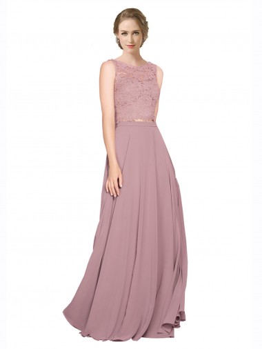 Wholesale Long A-Line Chiffon Prom Dress with Sleeveless Lace Crop Top