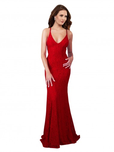 Wholesale Low Back V-Neckline Floor Length Lace Prom Dress