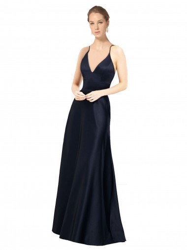 Wholesale Sexy Satin Prom Dress with Deep V-Neckline and Strappy Back