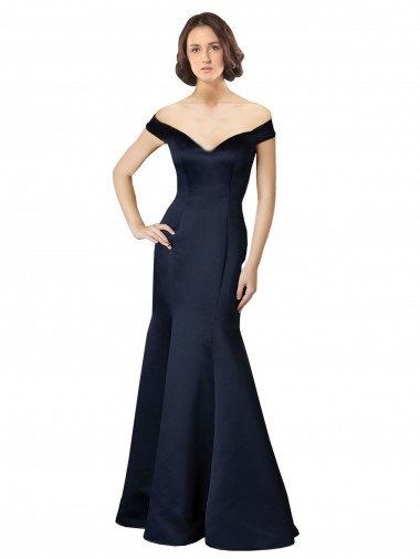 Wholesale Fit and Flare Satin Prom Dress with Off the Shoulder Neckline