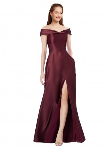 Wholesale Long Off the Shoulder Satin Prom Dress with Thigh-high Slit