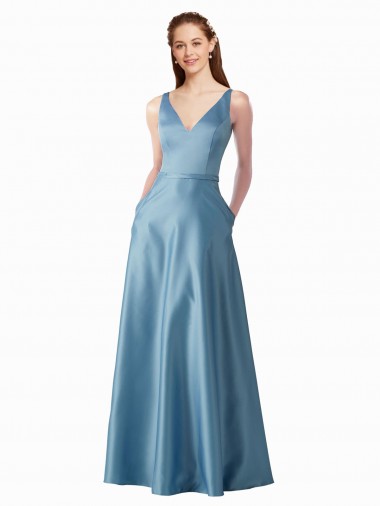 Wholesale Classic Satin V-Neck A-Line Prom Dress with Pockets