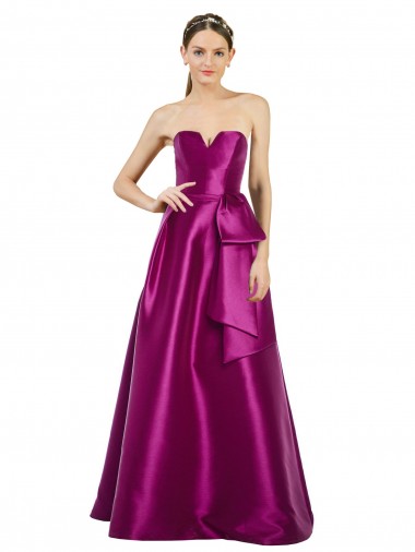 Wholesale Sleeveless V-Neck Long Satin Prom Dress with Bow Waist