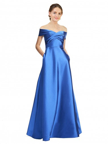 Wholesale Sleeveless Off the Shoulder Ball Gown Satin Prom Dress