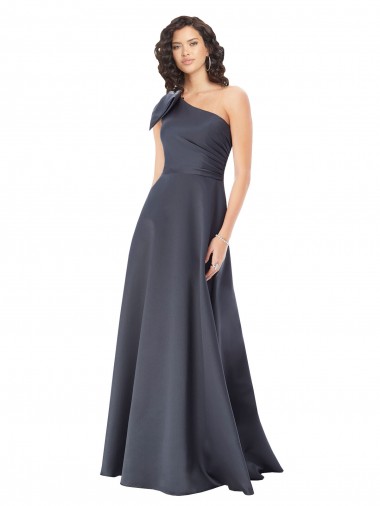 Wholesale Rouched One Shoulder Floor Length Satin Prom Dress with Bow