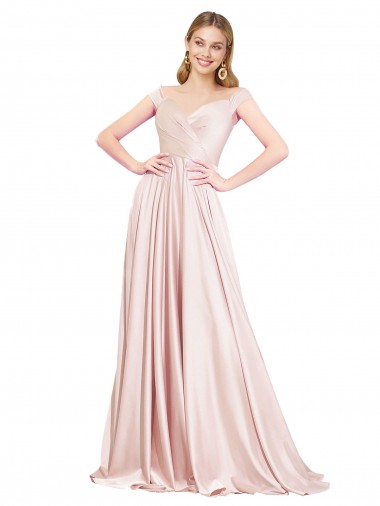 Wholesale A-Line Off the Shoulder Sweetheart Satin Prom Dress