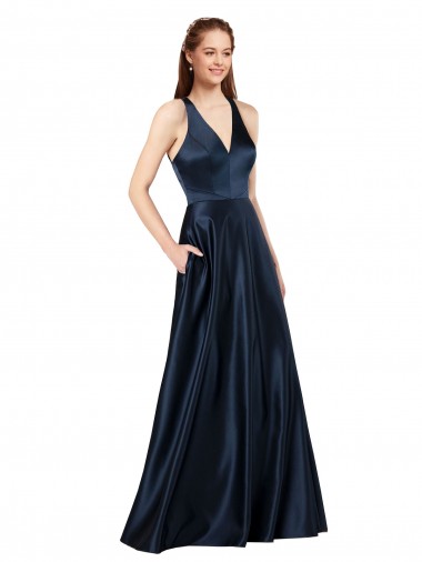 Wholesale Long Satin Prom Dress with Halter Neckline