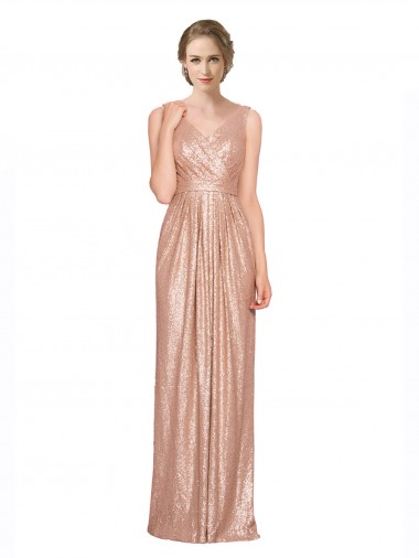 Wholesale Draped V-Neck Striking Sheath Floor Length Sequin Prom Dress