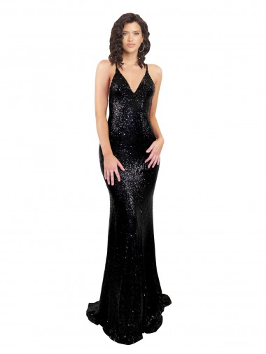 Wholesale Sleek Fishtail Shaped Open Back Sequin Prom Dress