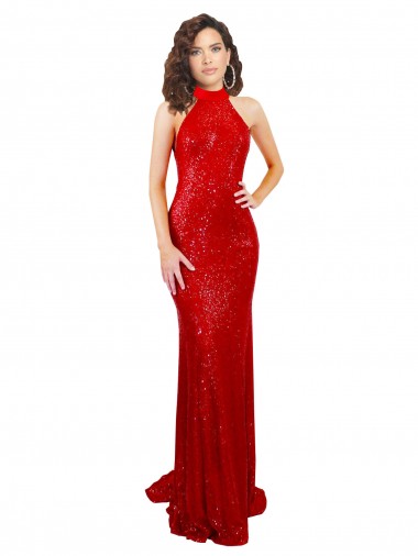 Wholesale Halter High Neck Mermaid Open Back Sequin Prom Dress