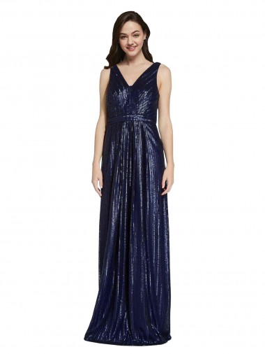 Wholesale Long V-Neck Sparking Sequin Prom Dress with Low V-Back