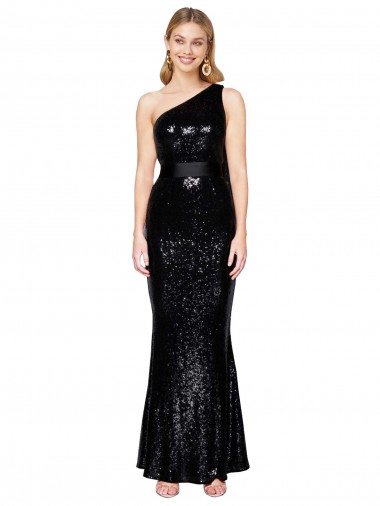 Wholesale Draped One Shoulder Long Full Length Sequin Prom Dress