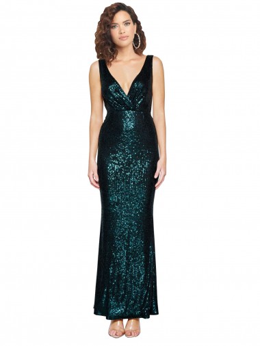 Wholesale V-Neck Full Length Sequin Prom Dress with Draped Back