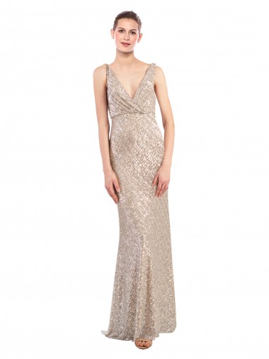Wholesale Faux Surplice V-Neck Slim Sparkling Sequin Prom Dress