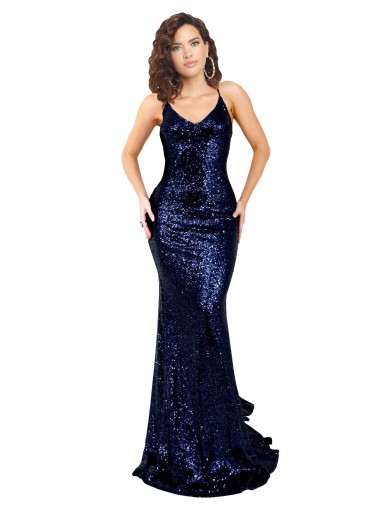 Wholesale Mermaid V-Neck Low Back Long Sequin Prom Dress