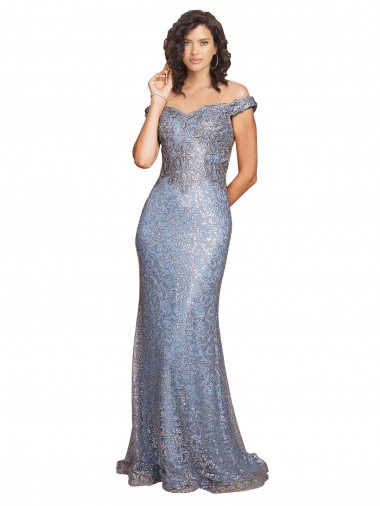 Wholesale Off the Shoulder Sweetheart Neckline Sequin Prom Dress with Thigh High Slit