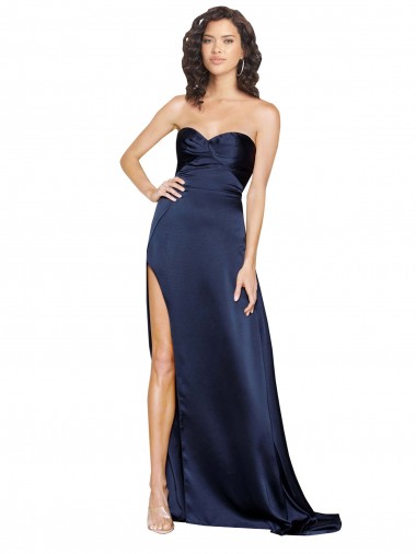 Wholesale Knotted Sweetheart Silky Satin Prom Dress with High Side Split