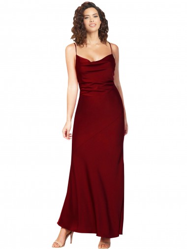 Wholesale Cowl Neck Low Back Silky Satin Prom Dress with Thin Back Straps