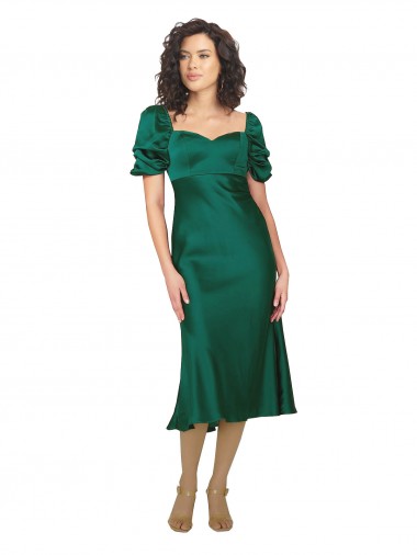 Wholesale Ruched Sleeve Silky Satin Prom Dress