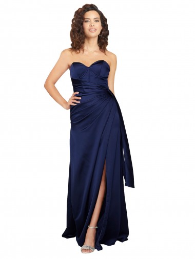 Wholesale Floor Length Wrap Skirt Silky Satin Prom Dress