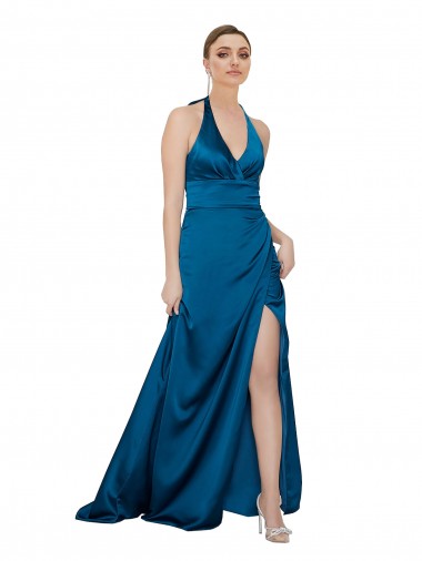 Wholesale Halter Neck Silky Satin Prom Dress