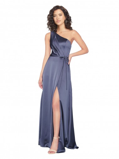 Wholesale Draped Silky Satin Prom Dress with Tied Waist