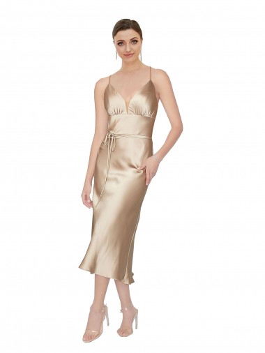 Wholesale Empire Waist Silky Satin Midi Length Cocktail Dress / Prom Dress