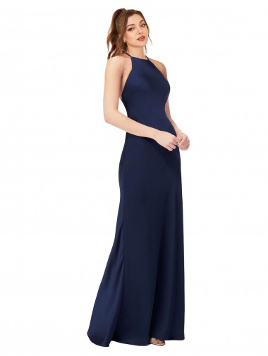 Wholesale High Neck Satin Prom Dress with Strappy Back