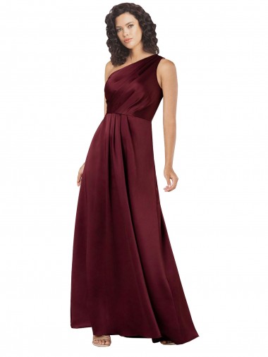 Wholesale One Shoulder Silky Satin Prom Dress with Subtle Pleats