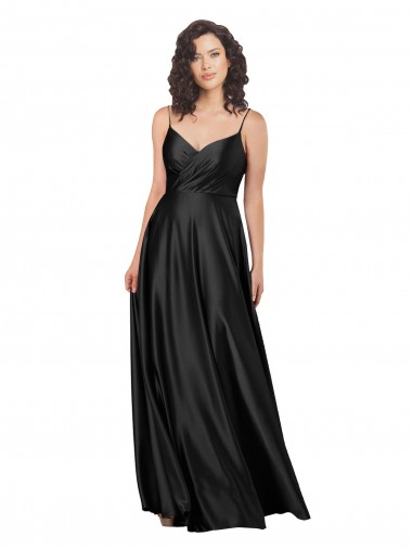 Wholesale Full Length V-Neckline Silky Satin Prom Dress with Full Skirt
