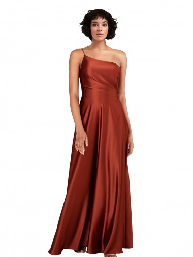 Wholesale Sophisticated One Shoulder Silky Satin Prom Dress with Full Skirt