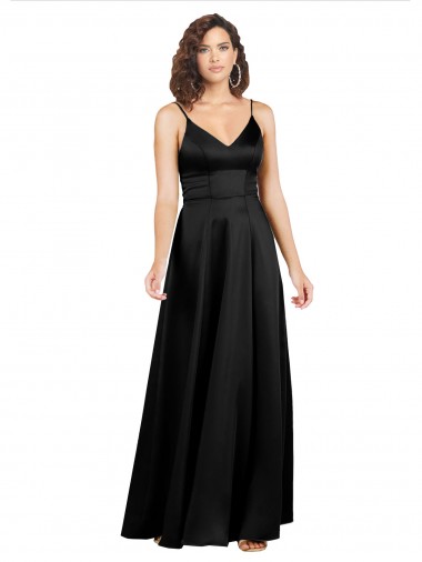 Wholesale Silky Satin Floor-Length Long Prom Dress with V-Neckline