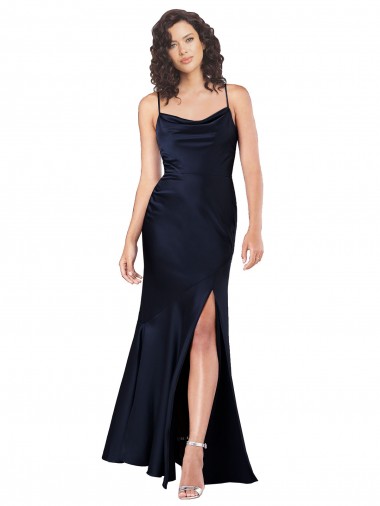 Wholesale Draped Cowl Neck Silky Satin Prom Dress with Skirt Slit
